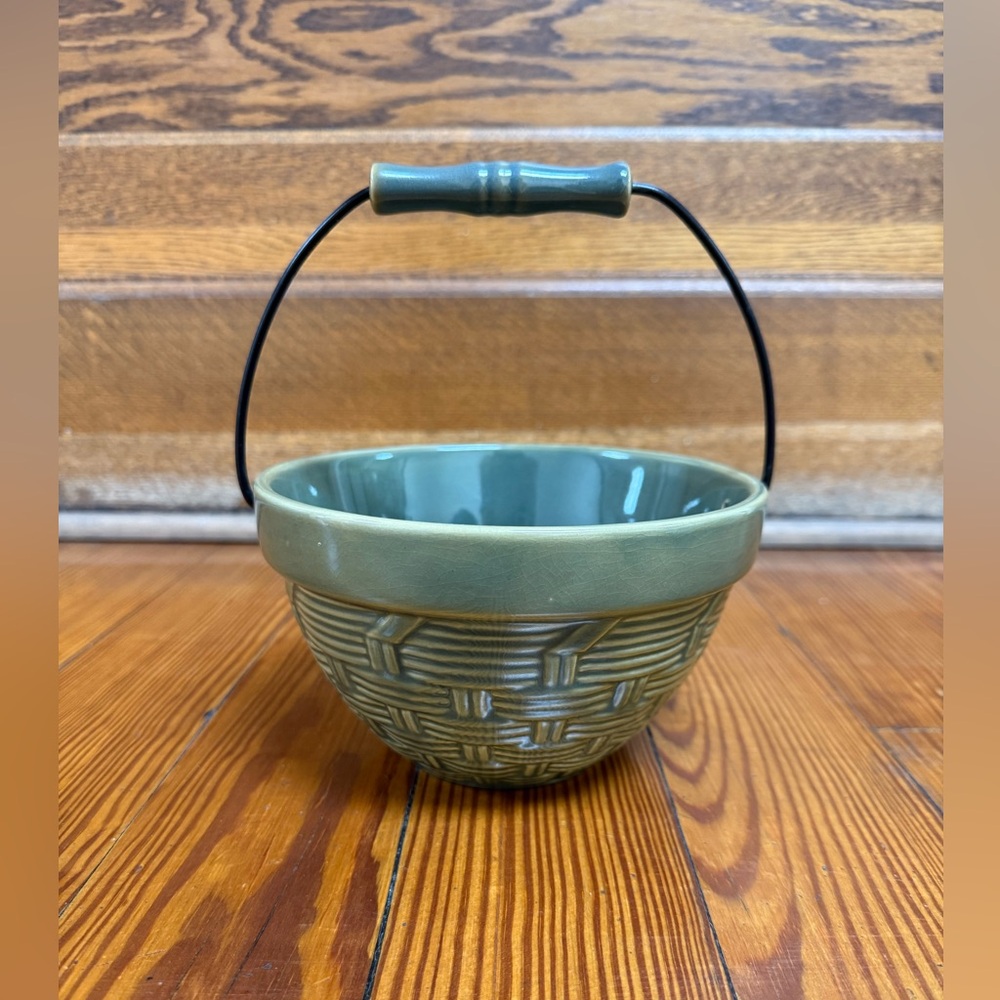 Green Ceramic Basket Bowl